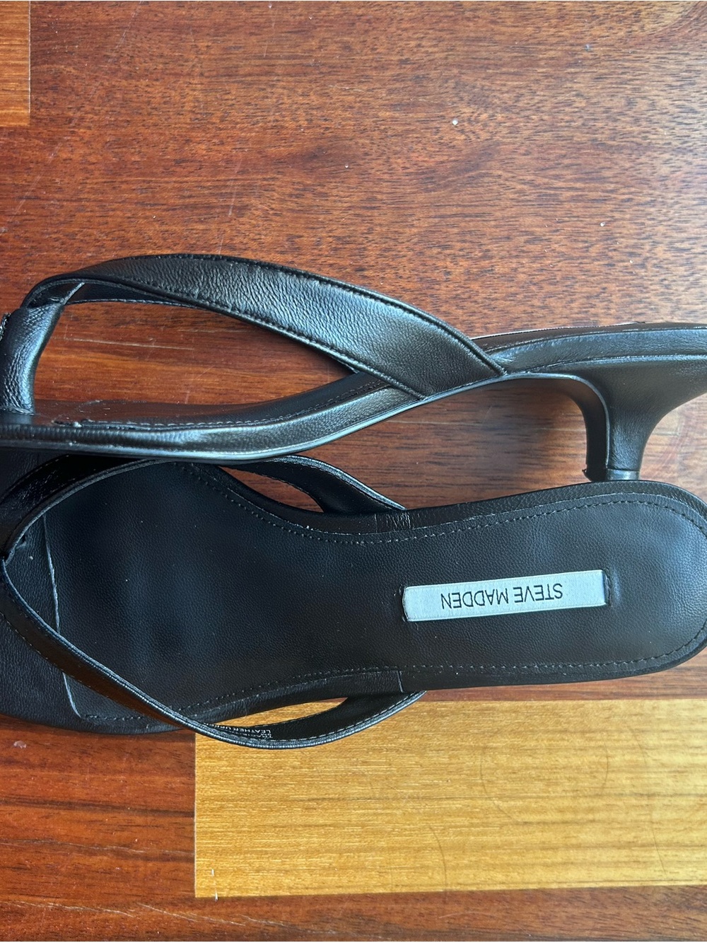 Steve Madden Black Leather Strappy Kitten-Heel Sandal